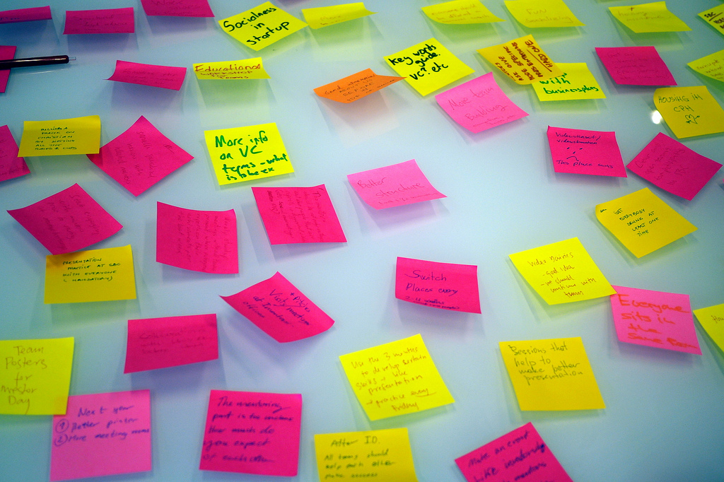 Startup brainstorming post its